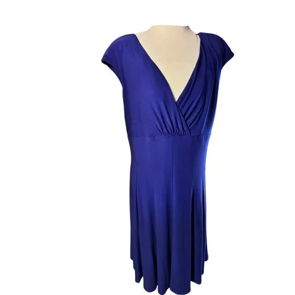 Ralph Lauren Womens Cap-Sleeve V-Neck Blue Midi Dress Polyester Blend - Picture 4 of 11